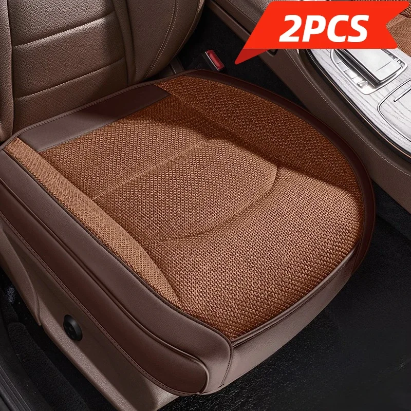 

2Pcs Universal Front Seat Bottom Cushion Covers Breathable Linen All-Season with Storage Pocket for Phone & Items for Most Cars