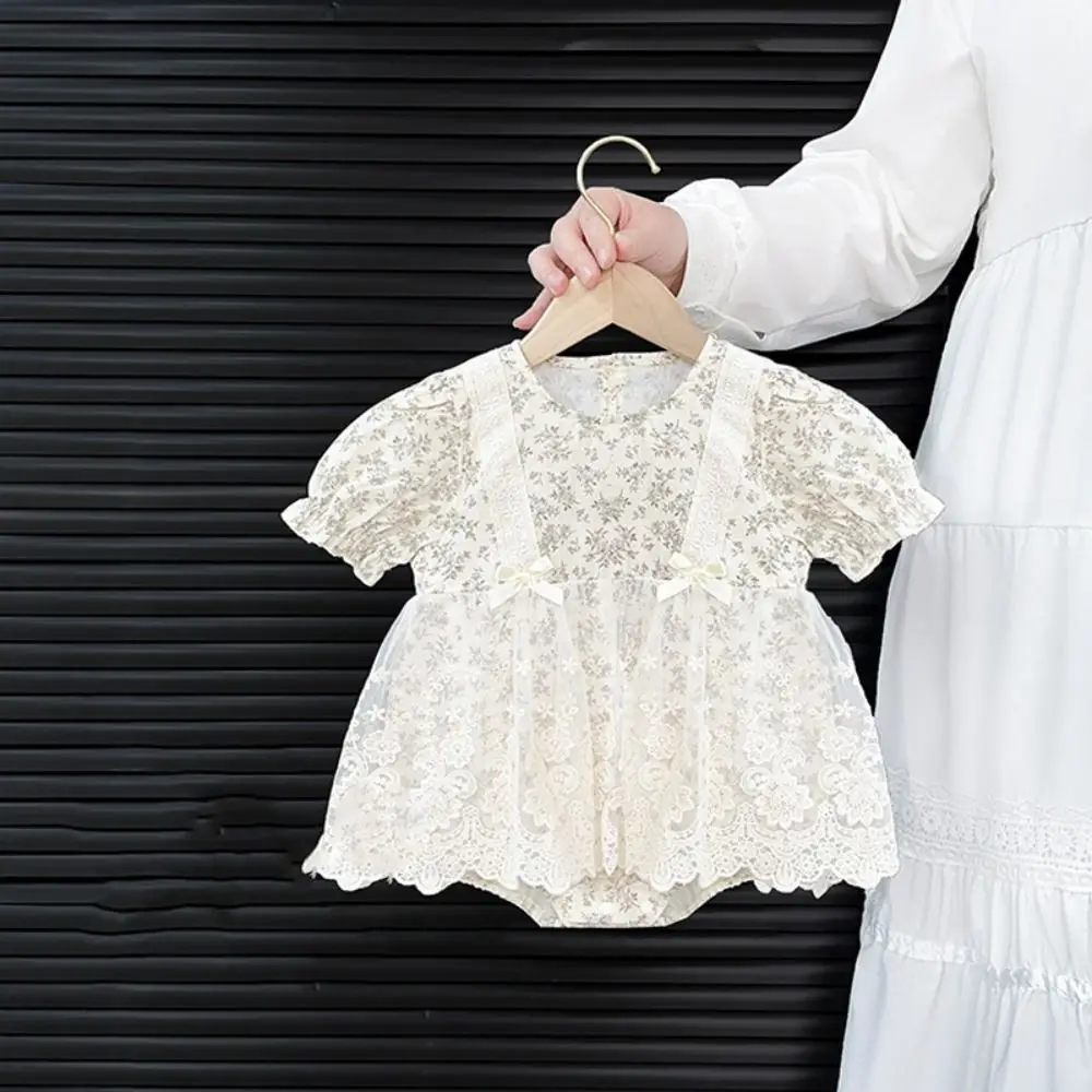 

Casual Outfit Lace Mesh Baby Jumper Dress Bowknot Bodysuit Flower Baby Jumpsuit Sweet Fluffy Toddle Climb Suit Newborn Baby