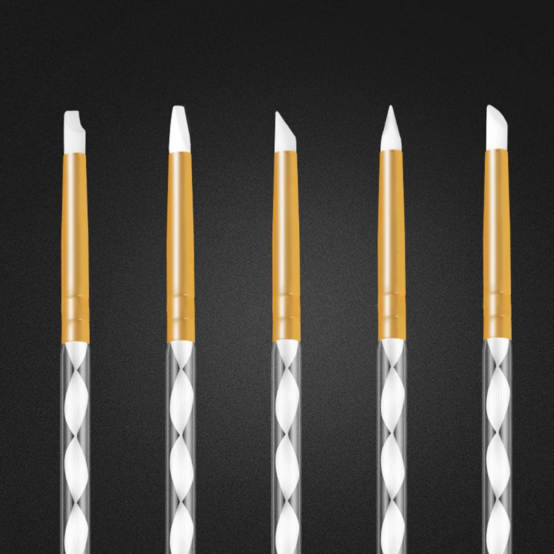 5 pièces Sculpture gaufrage creux Silicone ongles poterie SculptureTool brosse UV Gel façonnage Silicone brosses pour modélisation Nail Art bricolage