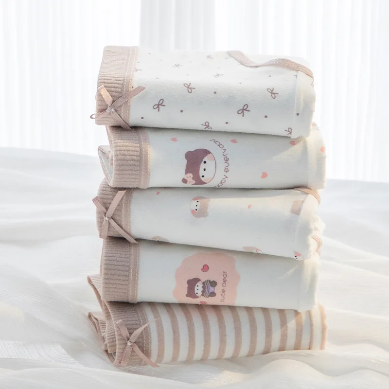 1/5PCS Cartoon Bear Women's Cotton Panties Print Underwear Soft Breathable Ladies Shorts Girls Briefs Sexy Triangular Lingerie