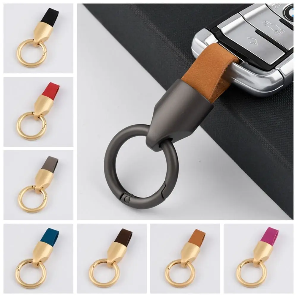 Simple Key Holder Car Key Buckle Key Ring Bag Charms Leather Key Chain Pendant Keys Organizer Round Buckle Man