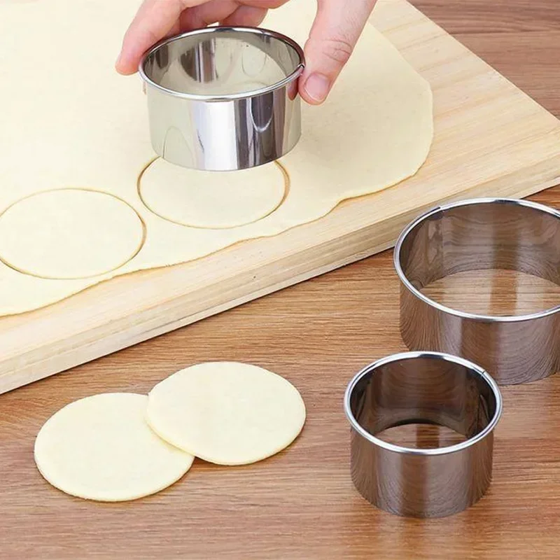 3 ชิ้นชุด 2.36in/2.76in/3.15in สแตนเลสวงกลมแม่พิมพ์และมือกดชุดเครื่องตัดคุกกี้ Dumpling กดอุปกรณ์ทําอาหาร