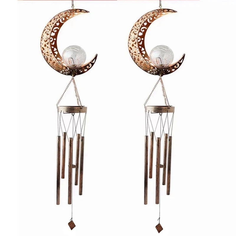 Lua Wind Chime Lamp, Wind Bell Pendant, LED, Outdoor Solar Wind Chimes, Crackle Bola De Vidro, Decoração Do Jardim, Windchimes