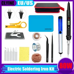 80W Electric Soldering Iron Kit LCD Digital Temperature Adjustable Welding Tool Set Soldering Flux Soldering Tips Rework Station