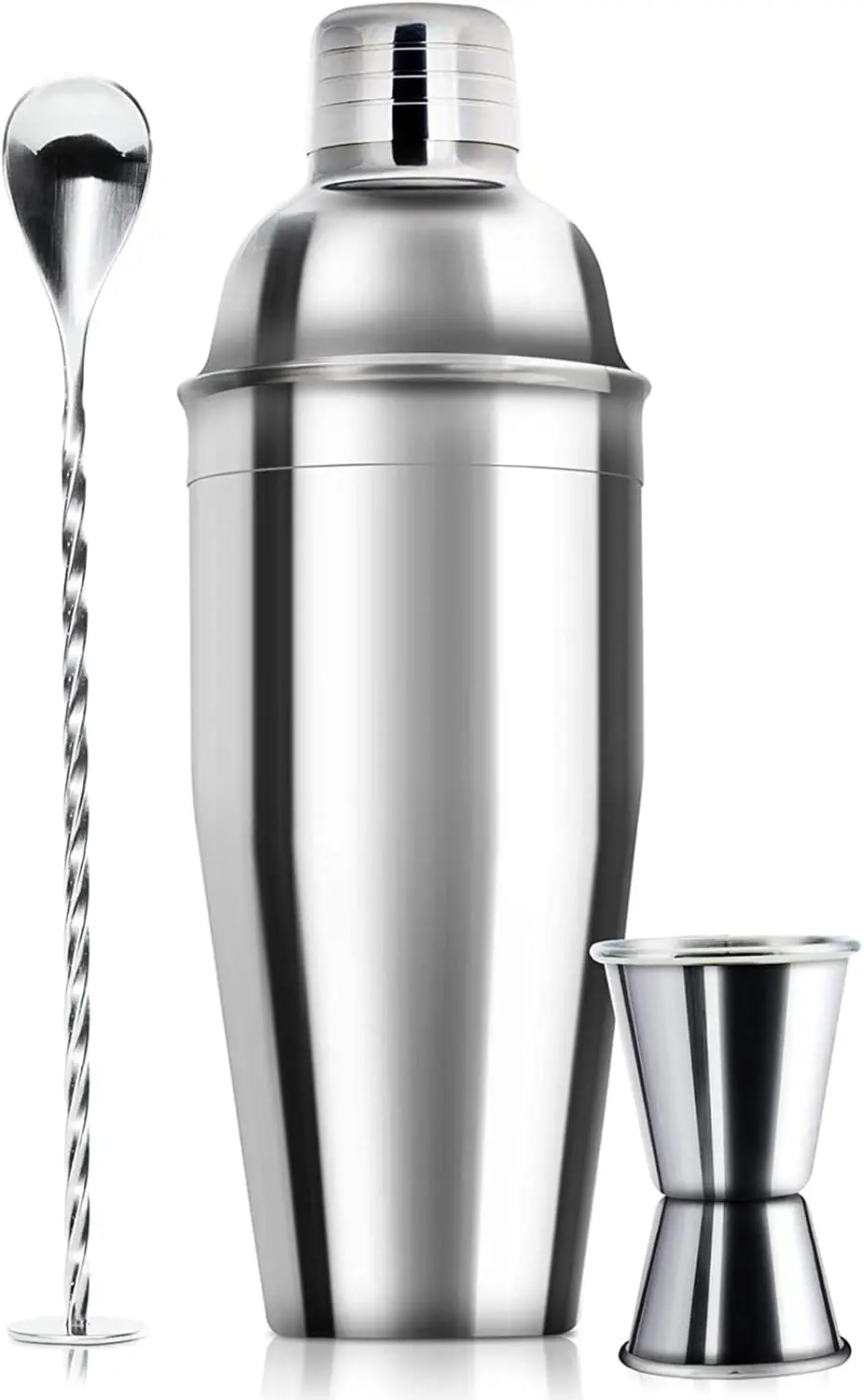 

24 oz Cocktail Shaker Set Stainless Steel Bar Tools with Measuring Jigger Mixing Spoon Built in Strainer for Martini Margarita