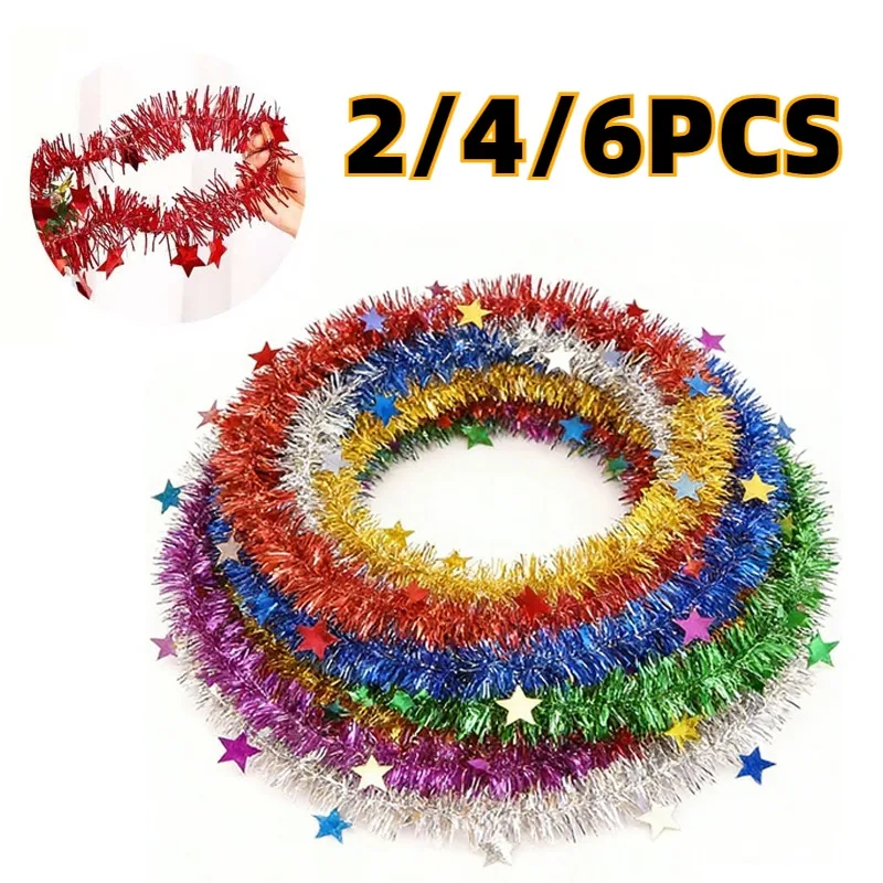 2/4/6 Piezas de Adornos Navideños en Forma de Estrella, Decoración de Plástico Colorida para Colgar en el Árbol de Navidad, Adornos para el Hogar, Bodas y Navidad