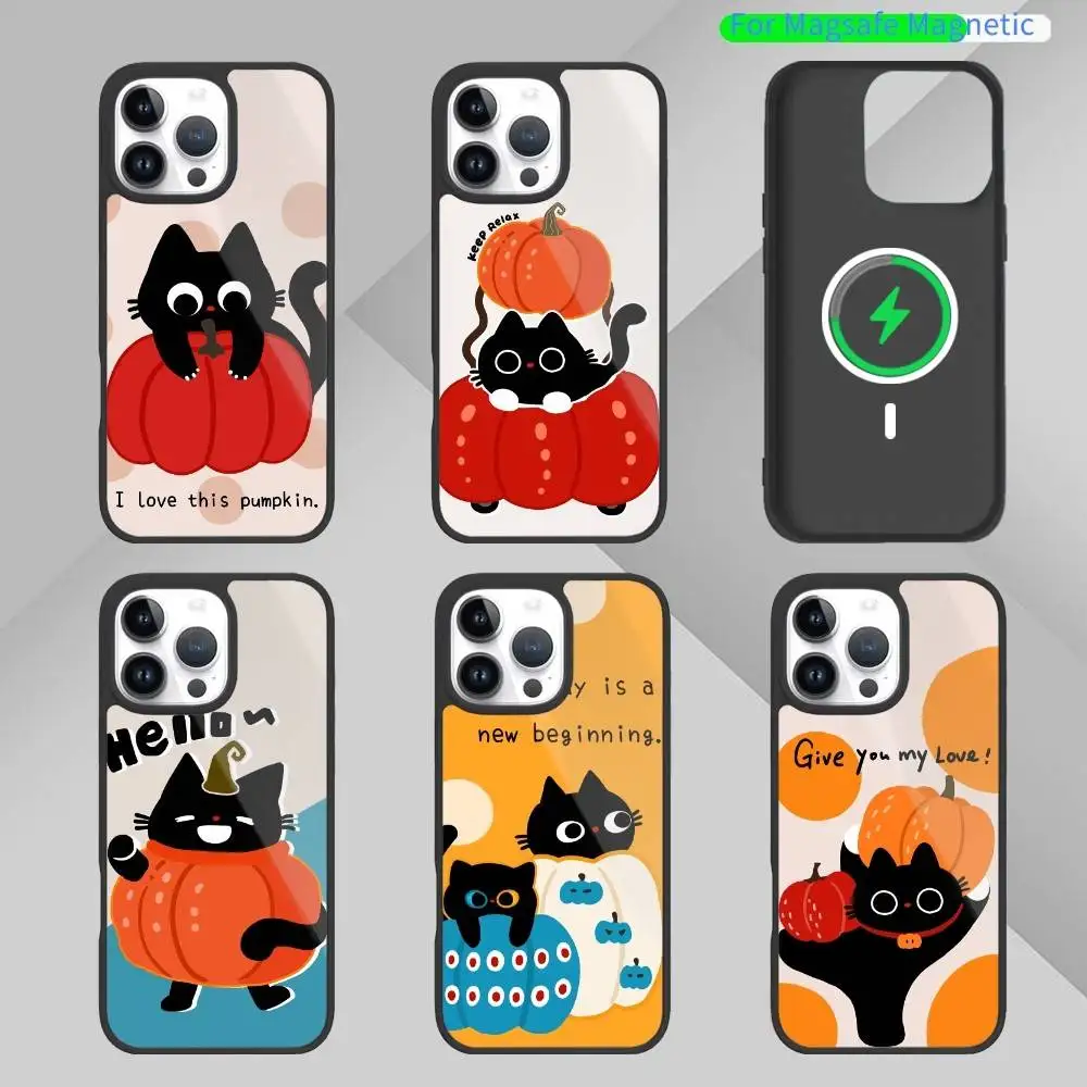 

Little Black Cat and the Sweet Pumpkin Phone Case For iPhone 17,16,15,14,13,Pro,Max,Plus,Magnetic For Magsafe Wireless Charging