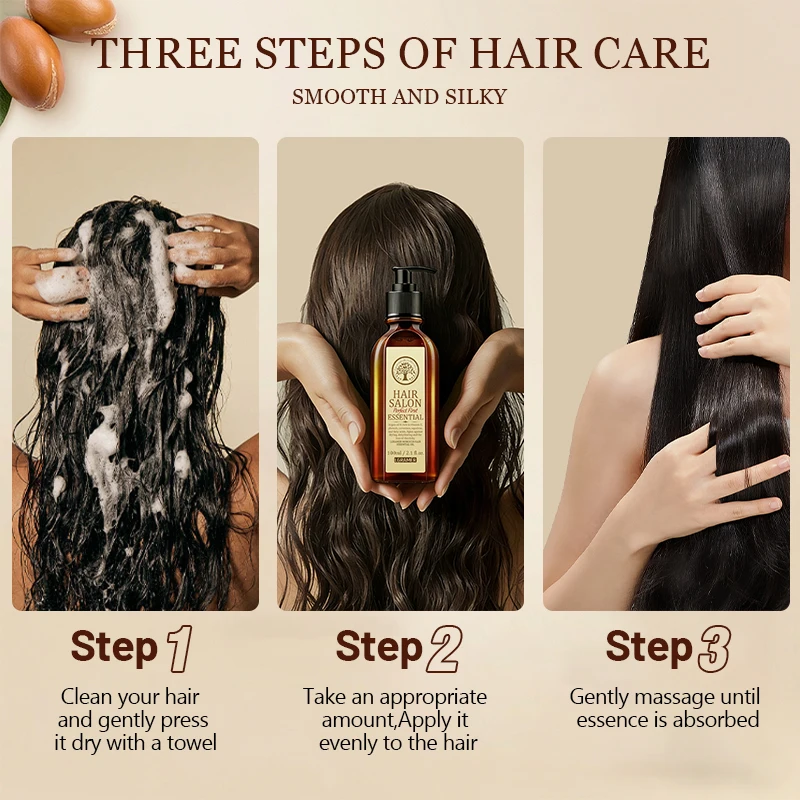 100ml Moroccan Argan Hair Essential Oil Hair Salon Care Serum Anti-Frizz Repair Dry Damaged Hair Nourish Scalp Add Shine Hair view 5
