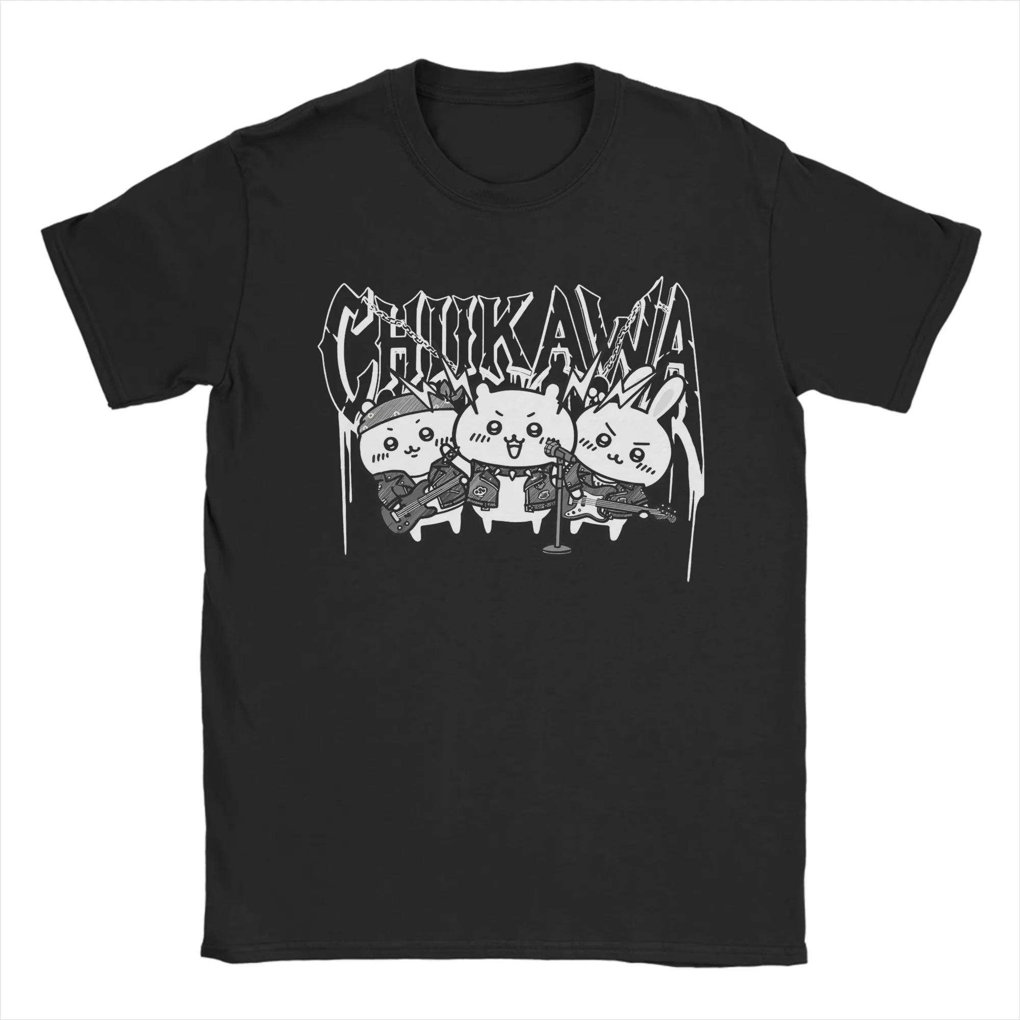 Novelty Chiikawas Rock Band Usagi Hashiware T-Shirts for Men Round Collar Cotton T Shirts Short Sleeve Tees Party Tops
