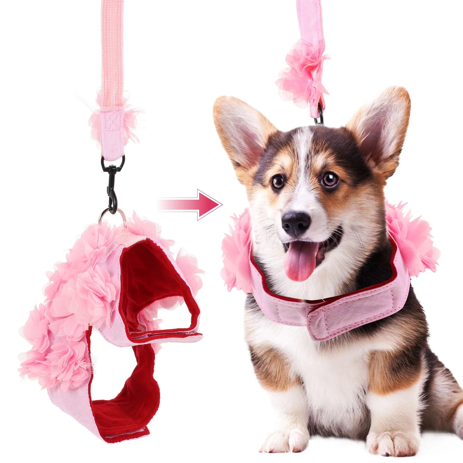 

1pc Stereo Flower Dog Traction Rope Breathable Pet Chest Harness Adjustable Strap Small Medium Puppies Summer Pet Supplies
