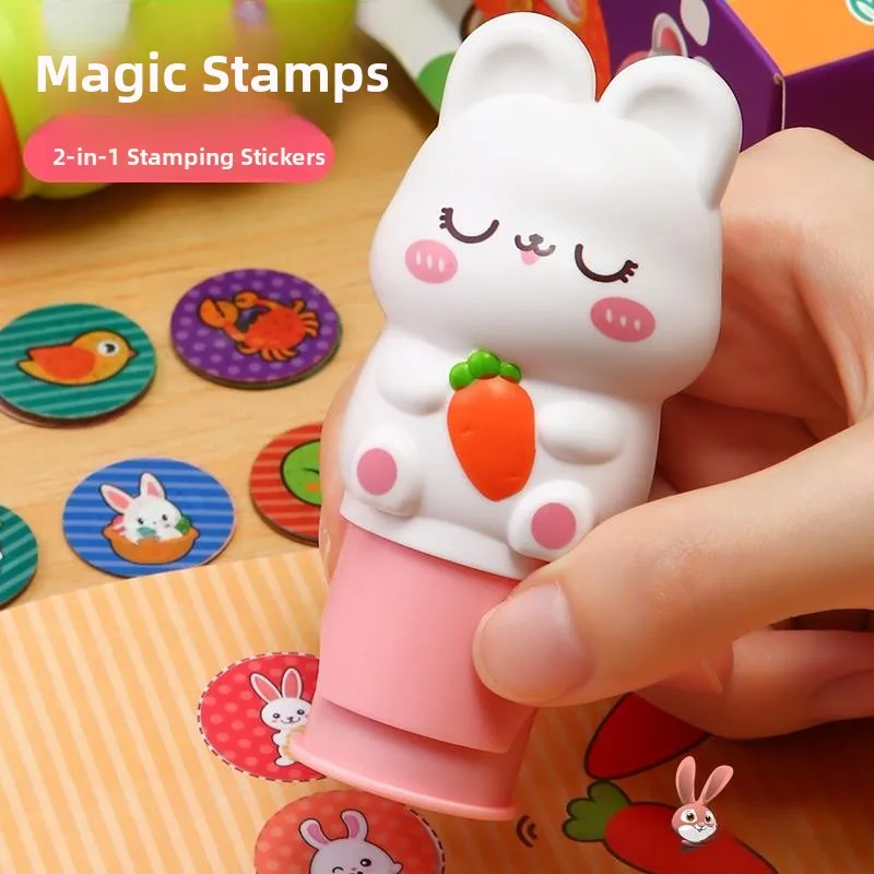 

Волшебный набор мультяшных штампов-наклеек: водонепроницаемый детский игровой набор для мальчиков и девочек, подарок для детского сада, книга для штампов