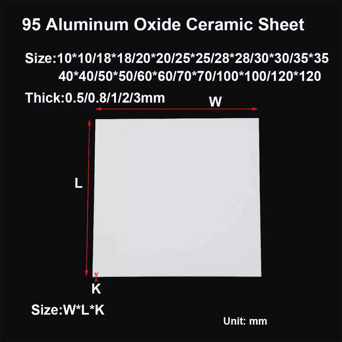

95 Aluminum Oxide Ceramic Sheet Board Wear Resistance Insulating Substrate Plates High Temperatur Thickness0.2/0.5/1/2/3mm