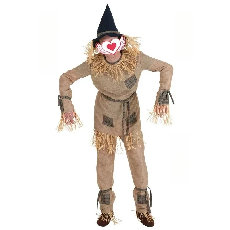 Unisex Scarecrow Performance Outfit Straw Decor Costume for Parent‑Child Stage Show Halloween Party Role‑Play