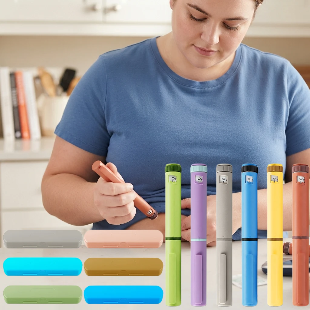 60 Unit Plastic Peptide Pen Injector with Protect Case Adjustable Injection Pen Compatible with 3ml Cartridges, Home Travel Use