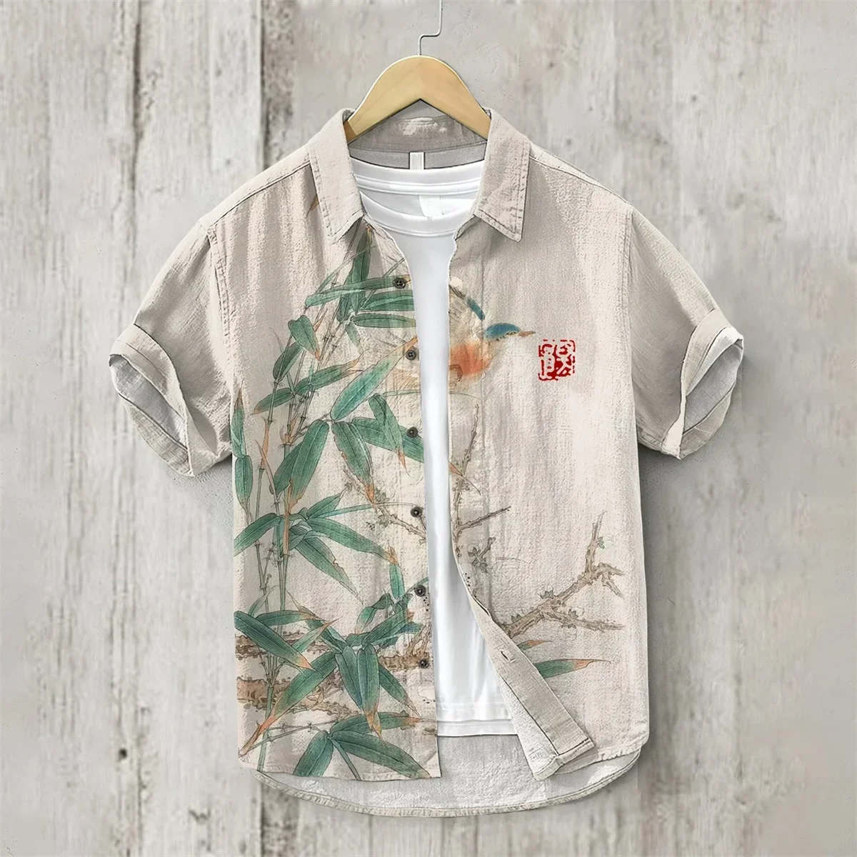 Camisa de solapa de manga corta para hombre, ropa Hawaiana de playa, lino, botonadura única, Top informal para vacaciones, arte japonés, estampado de pulpo