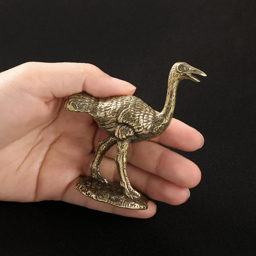 

Mini Brass Ostrich Statue Vintage Desktop Animal Sculpture Retro Brass Ostrich Decoration Home Office Table Decor