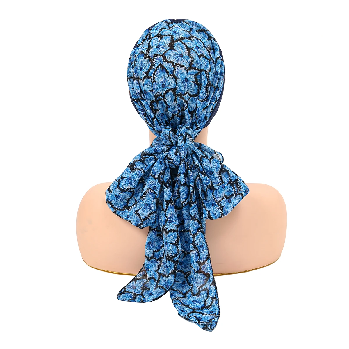 Berretto turbante pre-annodato da donna Hijab musulmano Cancro Chemio Fiore Stampa Cappello Copertura Perdita di capelli Sciarpa per la testa Avvolgere Bandana elasticizzata