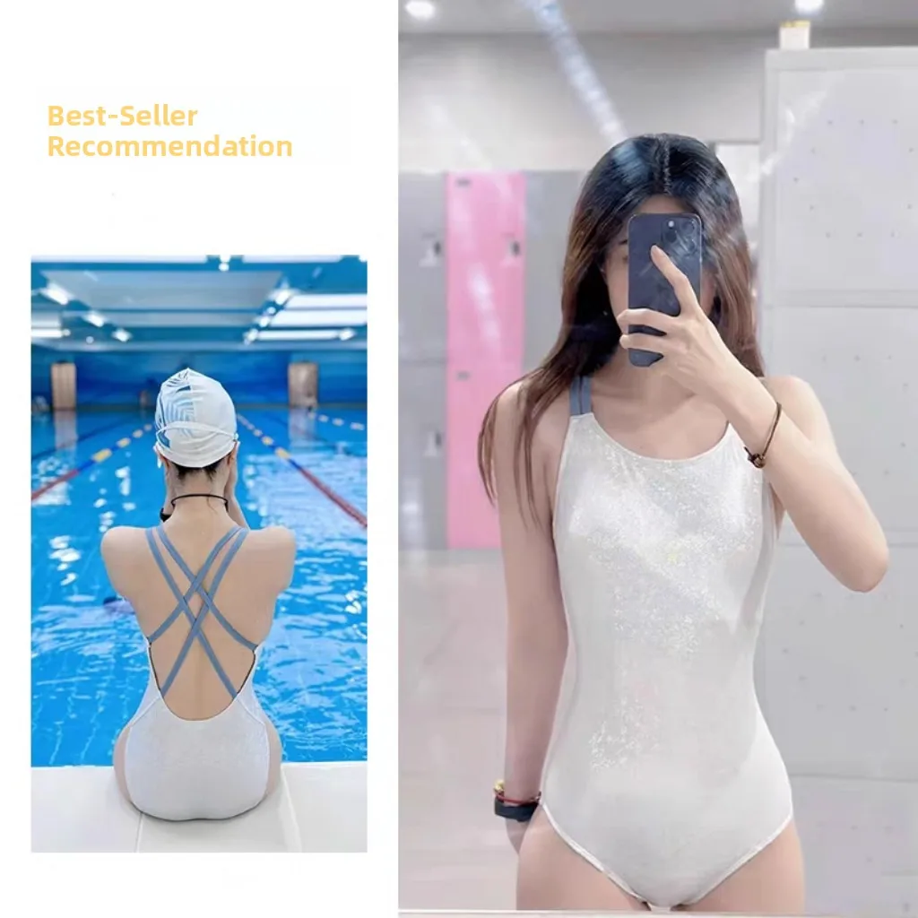 High Slit Transparent  Swimsuit Women's Cetitive Swimming Gym Thermal Swimsuit Qui Dry Fixed Chest Pad No Sve