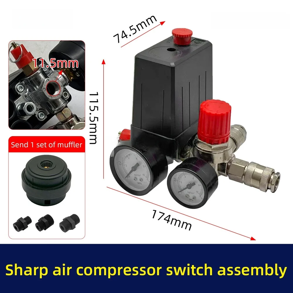 

1PCS Air Compressor Switch Assembly 4-way Switch Air Pump Valve Assembly With Pressure Gauge/muffler Metal And Plastic Tool