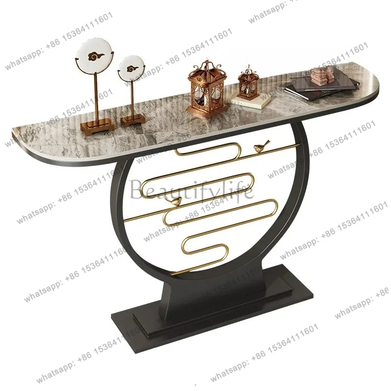 

55New Chinese style postmodern light luxury rock slab entrance table decorative strip case ornament entry wall view table