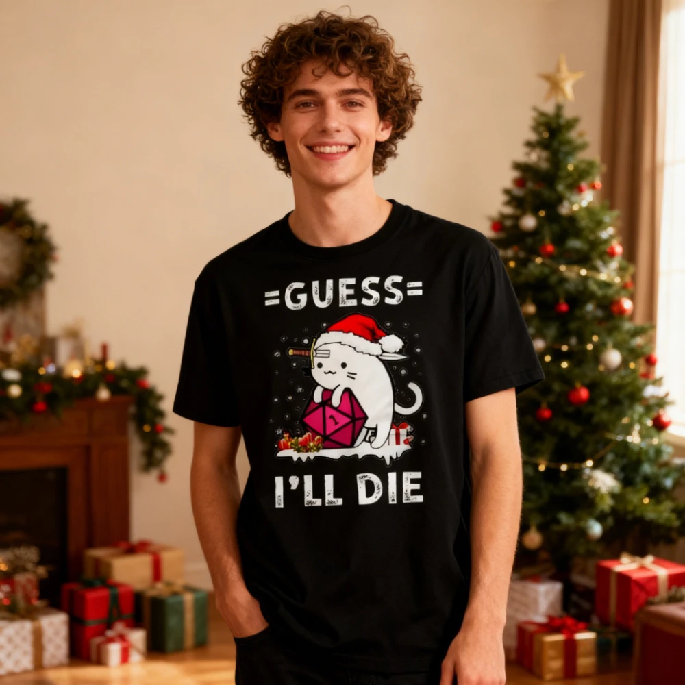

Guess I'll Die Cat Meowster Tshirt D&D Dice DnD Online Gaming RPG Funny T-shirt Christmas Edition Sarcasm Present Men Women Tops