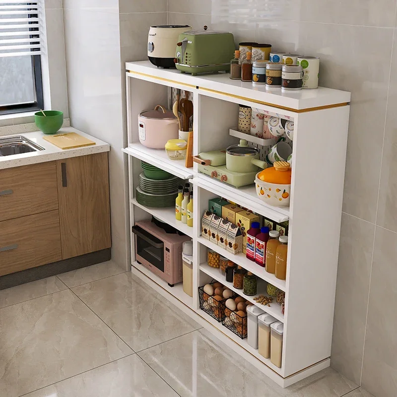 Modern and minimalist integrated wall side cabinet with hole board, light and luxurious tea, floor to ceiling kitche