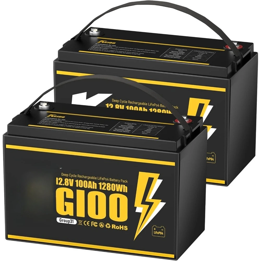 

2Pack 12V 100Ah BCI Group 31 LiFePO4 Battery, 15000 Deep Cycle Lithium Rechargeable Battery for RV,Electric Outboard Motor,Marin