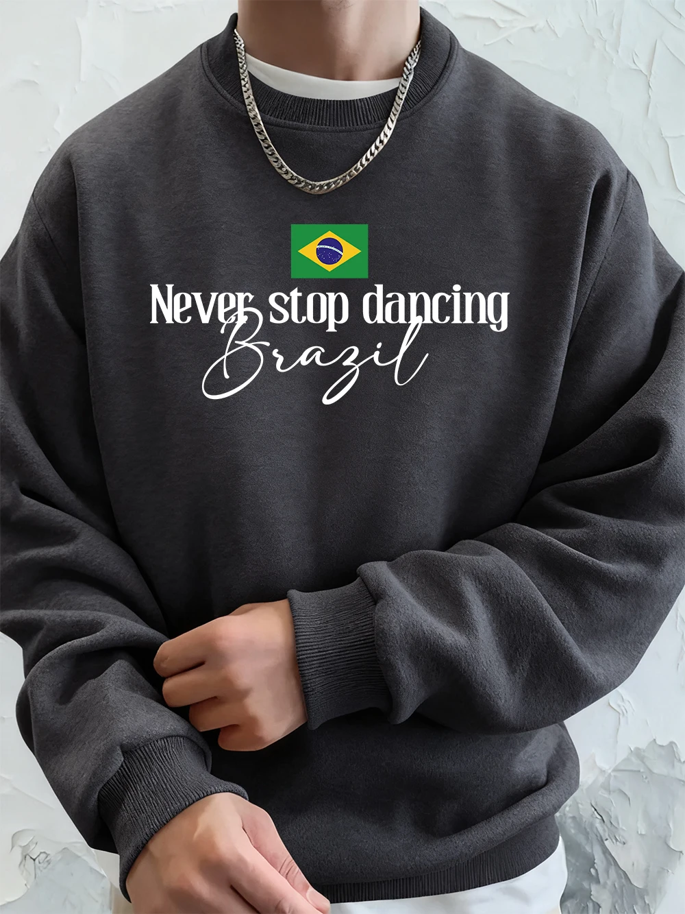 لا تتوقف أبدًا عن الرقص البرازيل المطبوعة الرجال البلوز الشتاء Crewneck هوديس الشارع الصوف الدافئة فضفاض القمم ملابس رجالية عادية