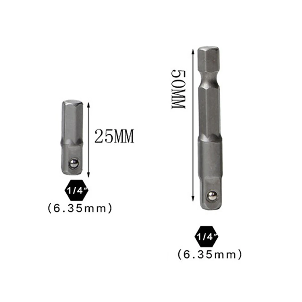 2 pçs adaptador de soquete conversor 1/4 Polegada hex haste extensão haste chave adaptador ferramentas elétricas acessórios