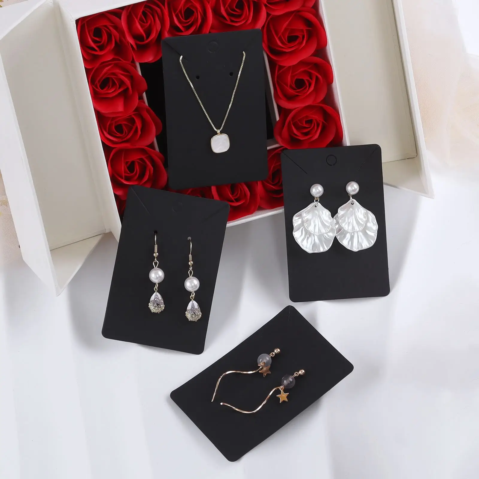 

50Pcs Black Kraft Paper Small Earrings Blank Cardboard DIY Simple Earrings Necklace Jewelry Packaging Cardboard Card