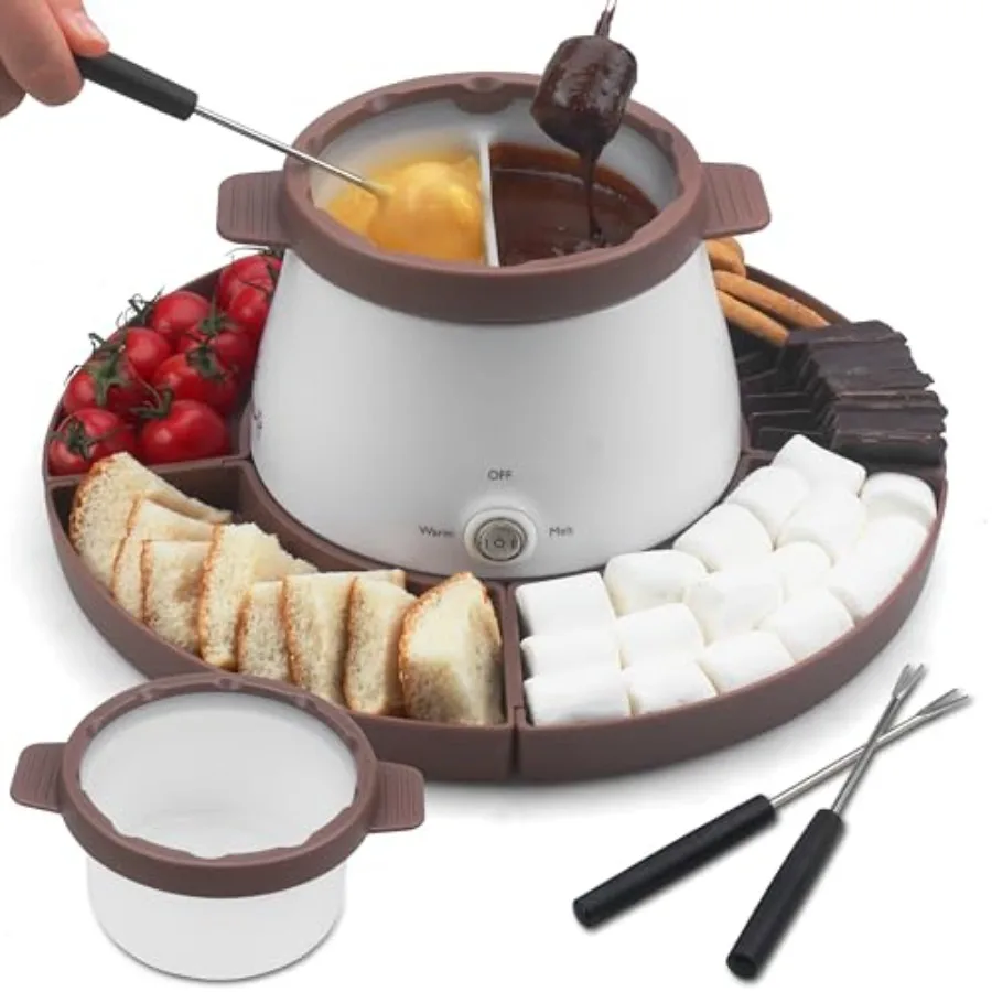 

Electric Fondue Pot Set with 2 Pots Melting Chocolate Warmer for Dipping Candy Chocolate Electric Fondue Pot Set with Forks 2.5