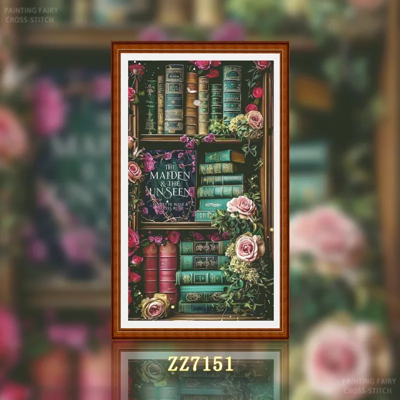 [ZZ7151-Rose Bookish Fragrance] Stamped Cross Stitch Kit 14CT 16CT Printed Canvas Cotton Thread Embroidery Needlework Wall Decor