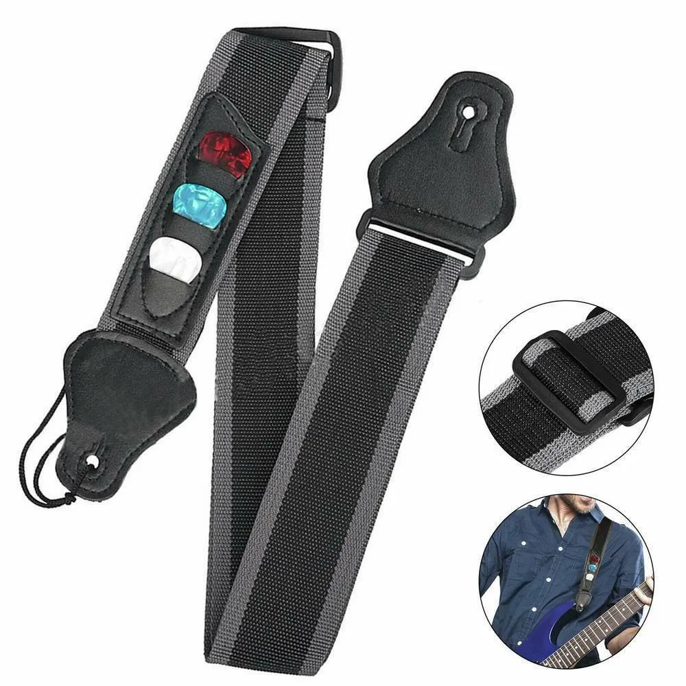 87-140cm Adjustable Guitar Strap Belt With 3 Picks Pocket Nylon Strap For Acoustic Electric Bass Music Instruments Accessories