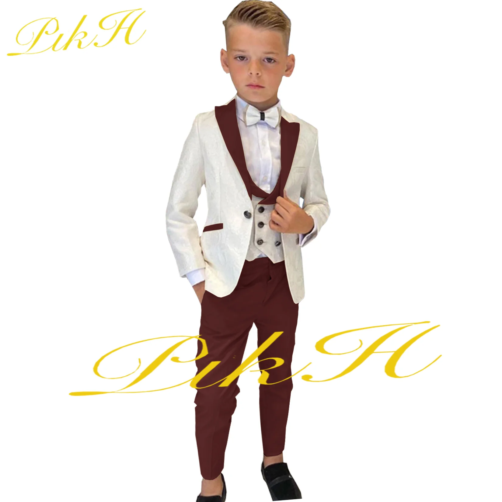 Suit for Boys Wedding Tuxedo Royal Blue 3 Piece Floral Jacket Pants Vest Kids Blazer Set Slim Fit Tailored Outfit