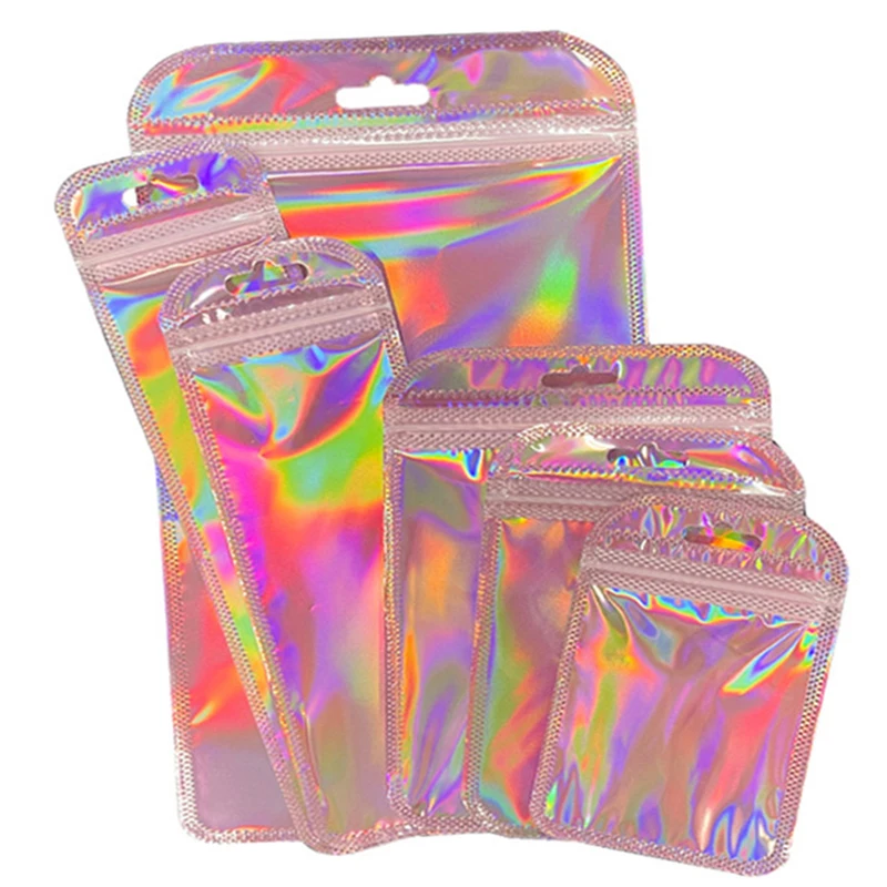 

50pcs Iridescent Self Sealing OPP Bags Laser Color Resealable Ziplock Pouches Packaging Bag for Jewelry Retail Bag Pouches Bags