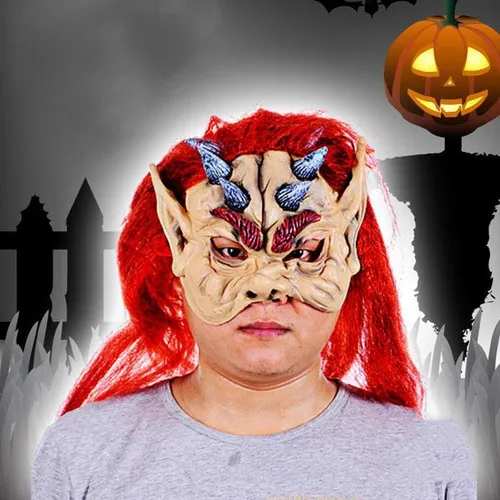 Aydınlı Red Hair Half Smiley Unicorn Latex Asterisk Viking Hobbit Mask