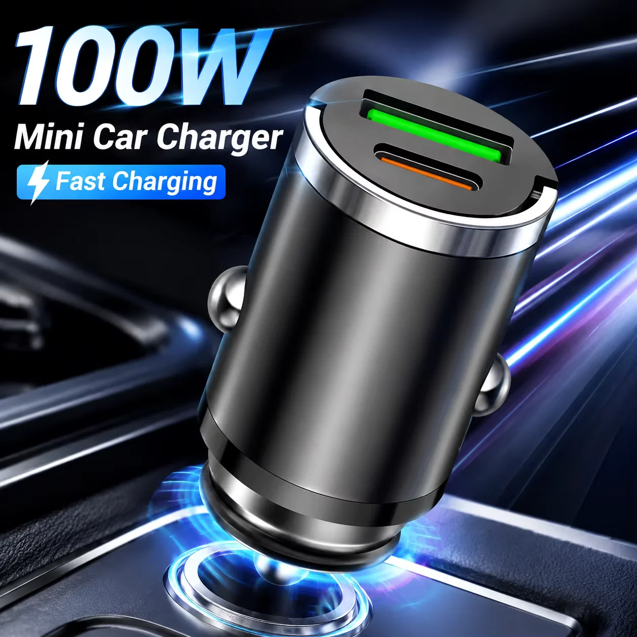 100W Mini Car Charger Fast Charging PD QC3.0 Dual USB Type C Invisible Adapter For iPhone 16 15 Samsung Xiaomi Huawei