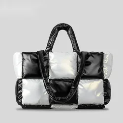 Nylon Large Capacity Black And White Quilted Tote Bag Women's Versatile Shoulder Bag Commuter Handbag