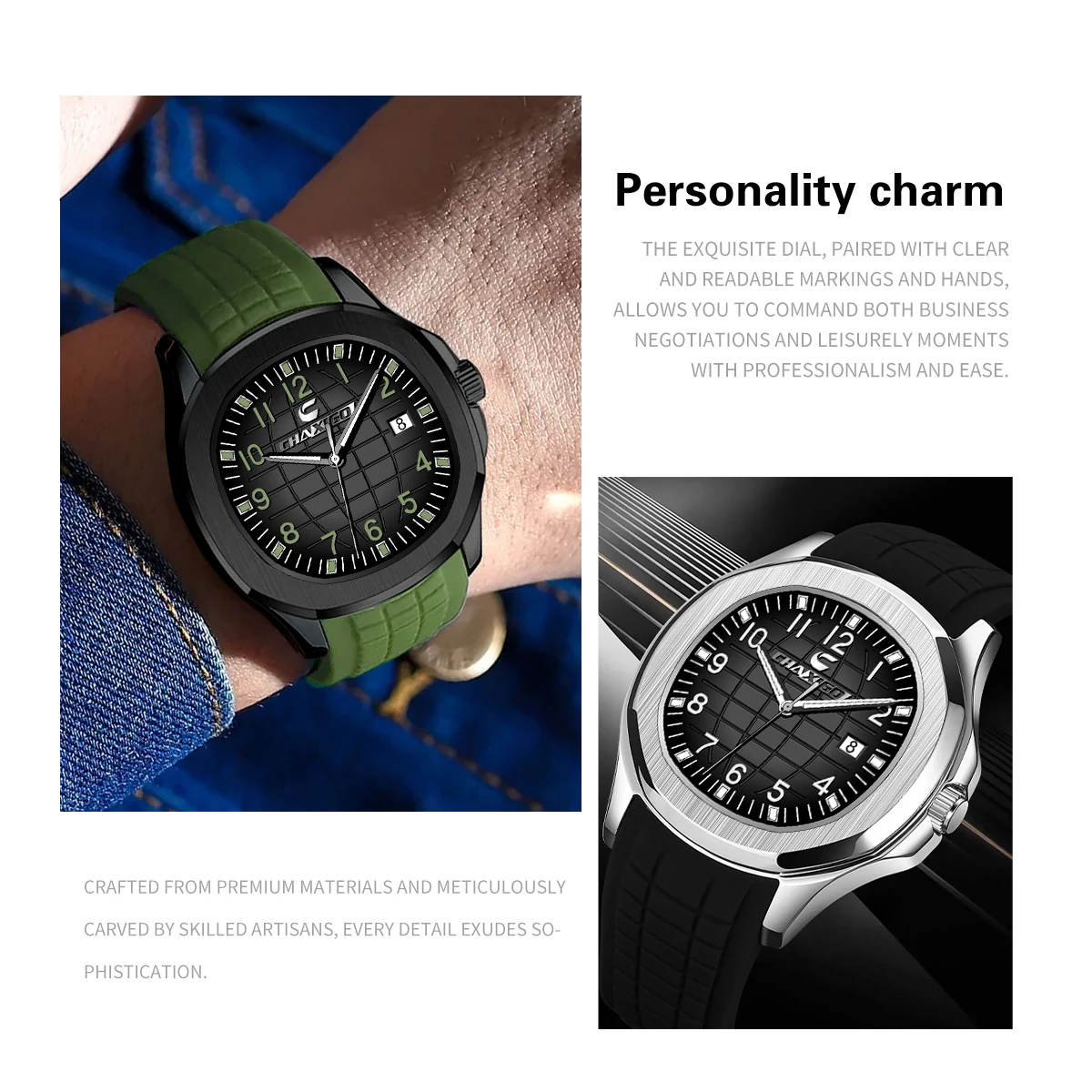 CHANAGO Relógio masculino casual de quartzo com pulseira de silicone com mostrador luminoso clássico, vidro mineral, resistência à água de 30 m