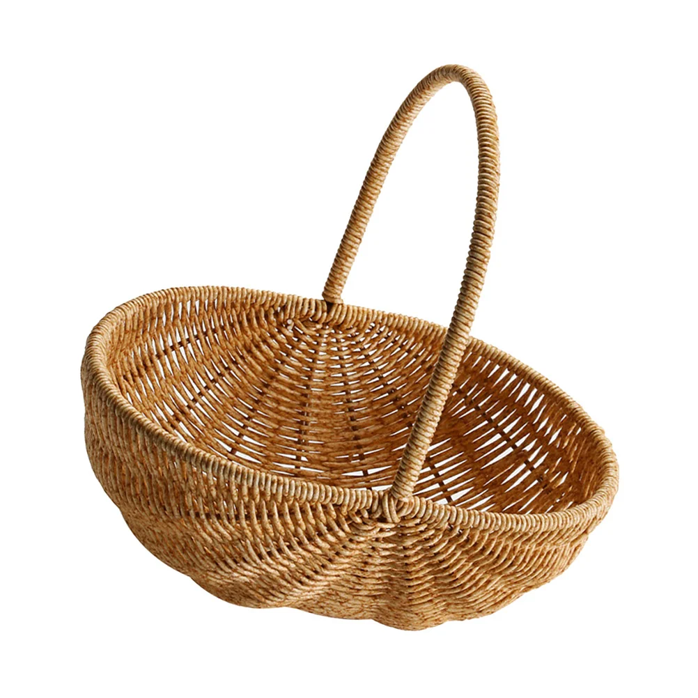 

Shopping Basket Hand-made Vegetable Handwoven Storage Picnic Watermelon Egg Handle Design Plastic Rattan
