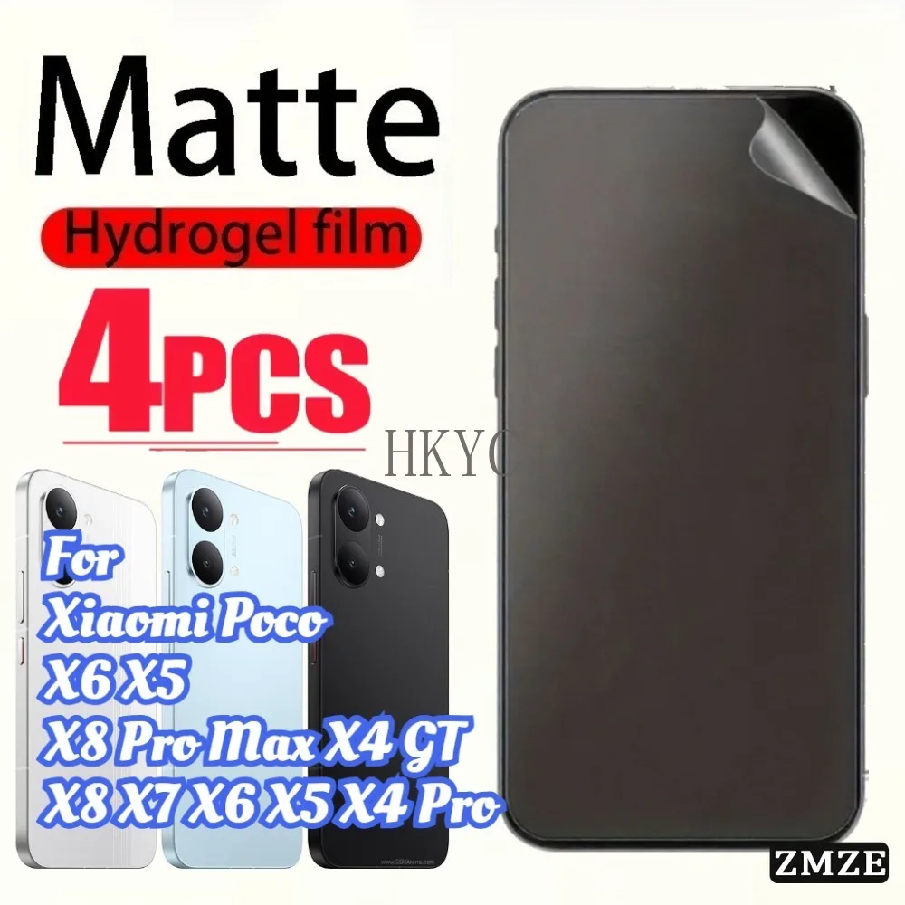 4 Películas de Hidrogel Fosco para Xiaomi POCO X8 X7 X6 X5 X4 Pro, Película Protetora de Tela Macia para POCO X8 Pro Max X6 X5 X4 GT