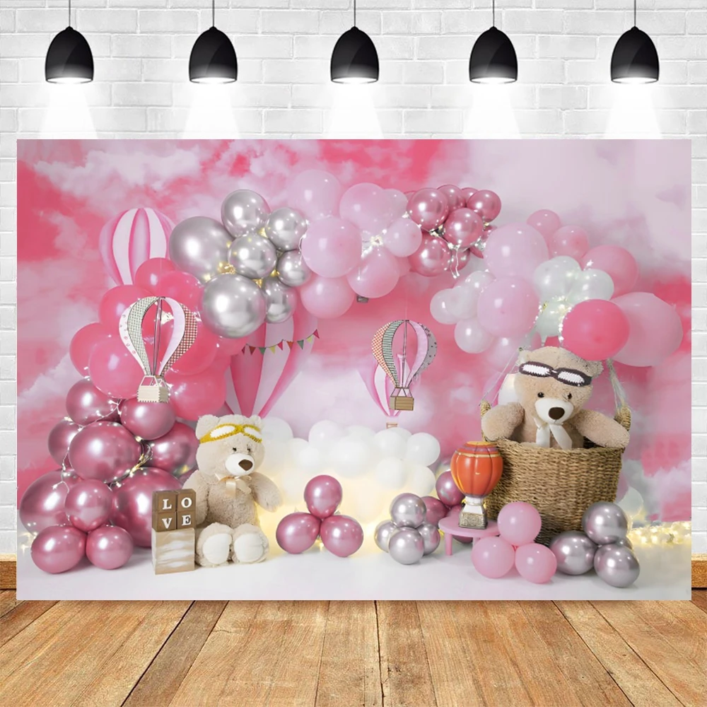 Newborn Baby First Birthday Photography Backdrop Balloons Girl Boy Baby Shower Cake Smash Party Decor Poto Background Props