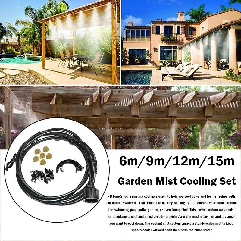 

1 Set Garden Spray Cooling Set Atomizing Spray Kits Outdoor Misting System 6-18m 3/4 Inch Internal Threaded Interface Black