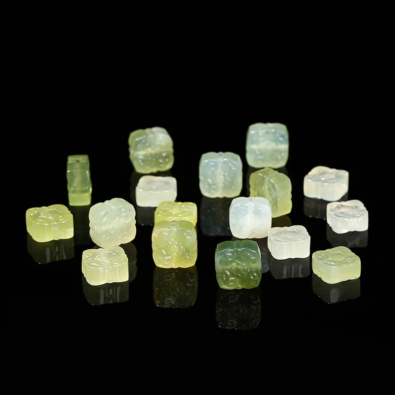 1 Pc Natural Light Green Jade Wealth Square Carved Bead Charm Pendant For Jewelry Making Diy Necklace Bracelet Accessory