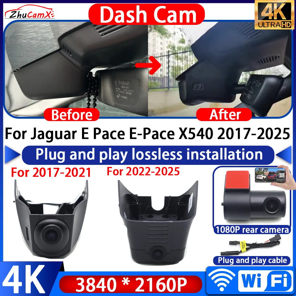 For Jaguar E Pace E-Pace X540 2017-2025 Dash Cam Camera 4K UHD Plug And Play Video Recorder 170° Wide Angle Night Wifi DVR