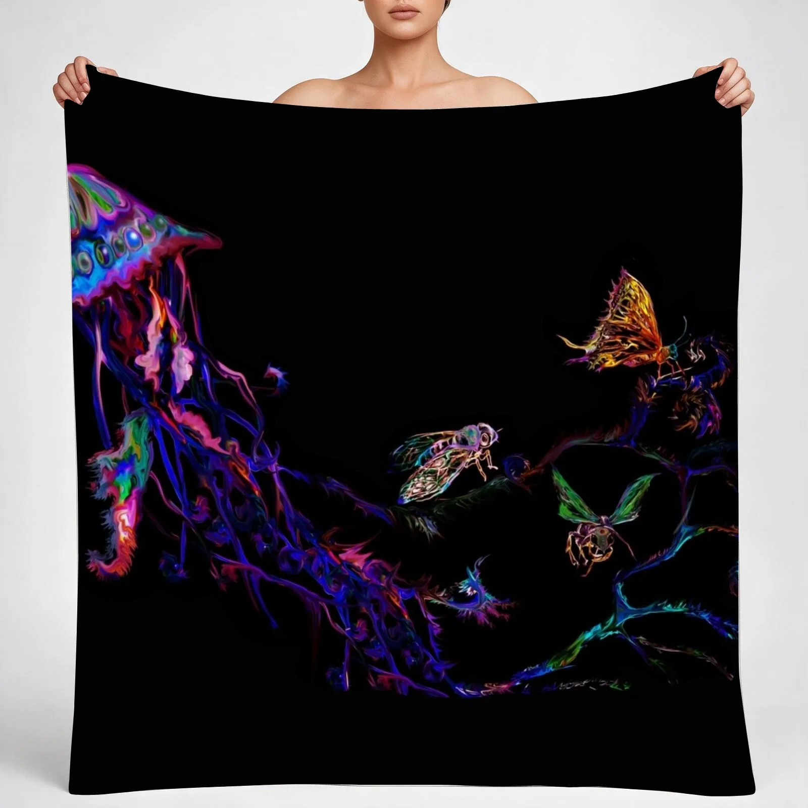 Jellyfish and insects Throw Blanket couch cozy soft plush fuzzy picnic outdoor blanket