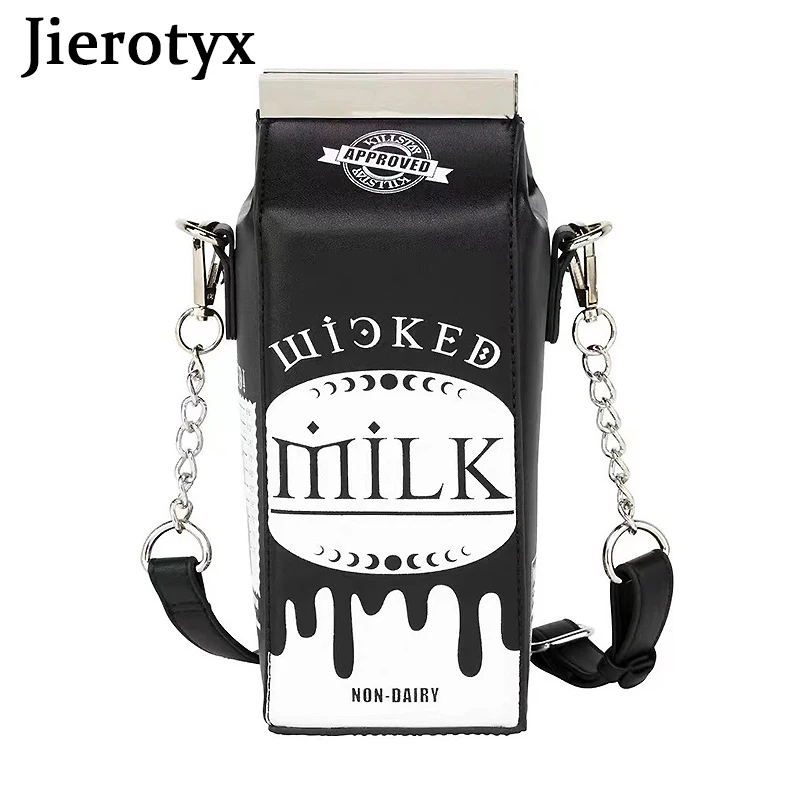 JIEROTYX Milk Box Purses and Handbags for women Black Harajuku Style Female Shoulder Bags Punk Clutch with Chain Gothic Dark