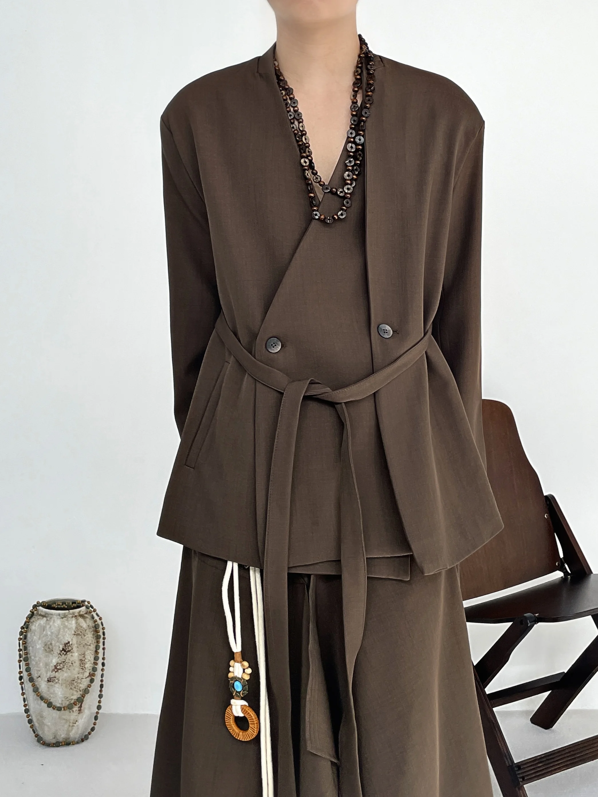 BKYC Retro Belted Design Casual Loose Fit Minimalist New Chinese Style Suit Jacket Youth Popular Autumn Wear Comfortable Shirt