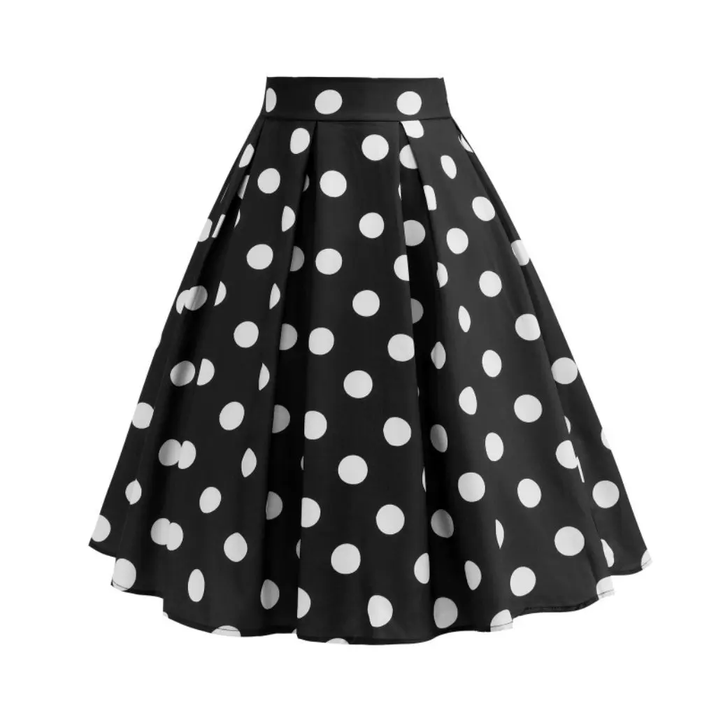 

Women's Retro Hepburn Style High Waist Skirt Printed Polar Dot A-line Swing Summer Fashion plus Size All-match Hong Kong Style