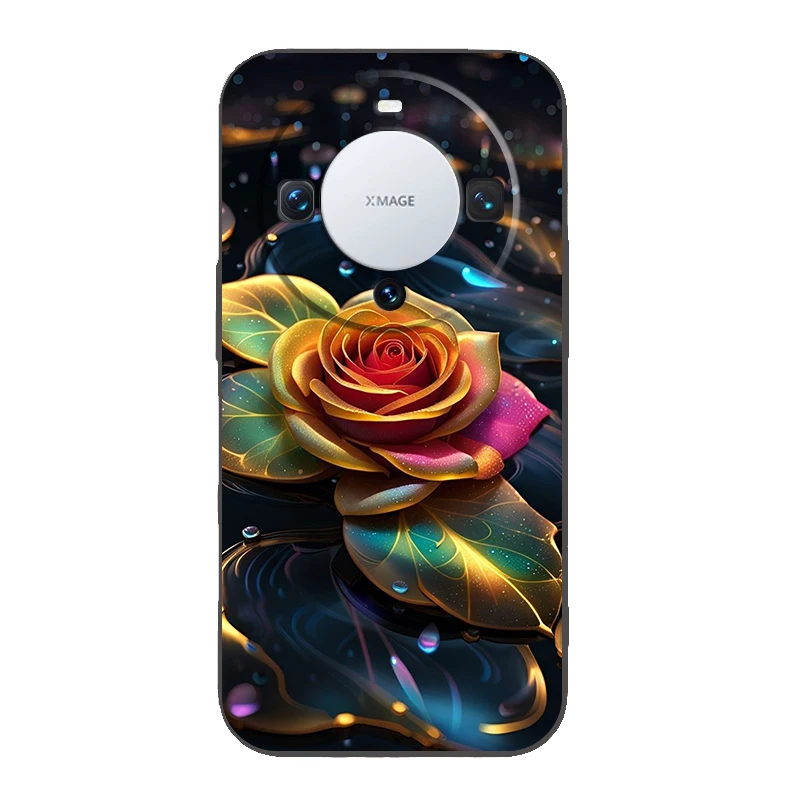 Cartoon Rose Phone Case Cover for Huawei Mate 60 Pro P50 P40 P30 P20 P10 P Smart Y6 Y7 Y9 Plus Silicone Fundas Shell Capas Bags